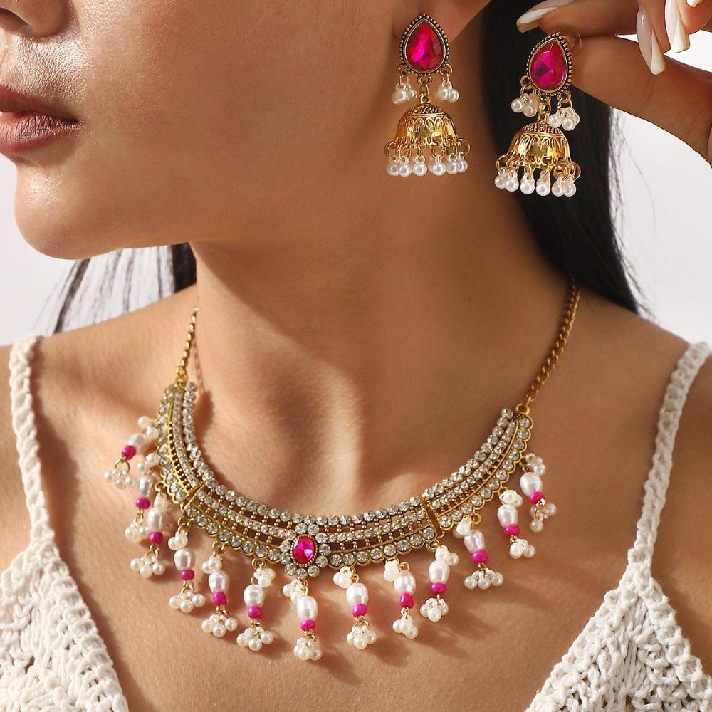 Korean Style Rhinestone Tassel Earring Turquoise Sparkling Necklace  Birthday Gift