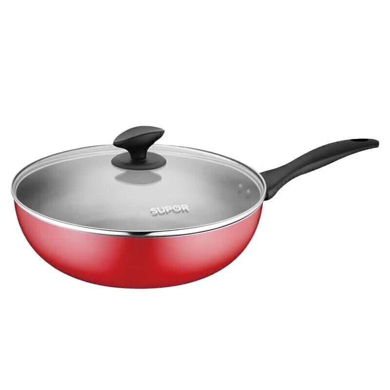 Supor Non-Stick Flat-Bottom Frying Pan with Lid, 28cm
