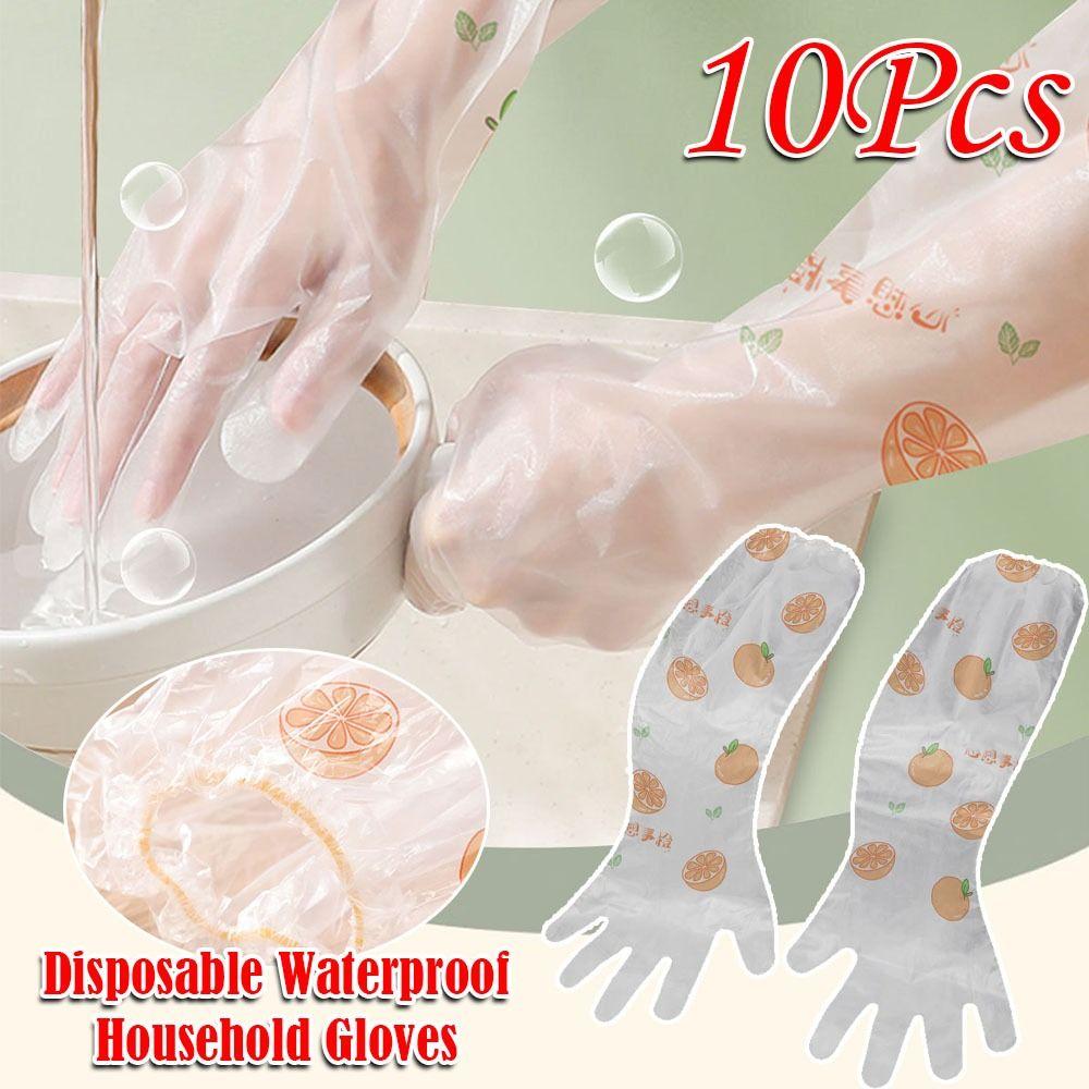10PCS Print Disposable Gloves Extra Long Extended Housework Gloves  for Restaurant