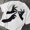 Three Hand Face Pattern Printed Short Sleeved Round Neck T-shirt, Spring and Summer Casual Women's Top, Outdoor