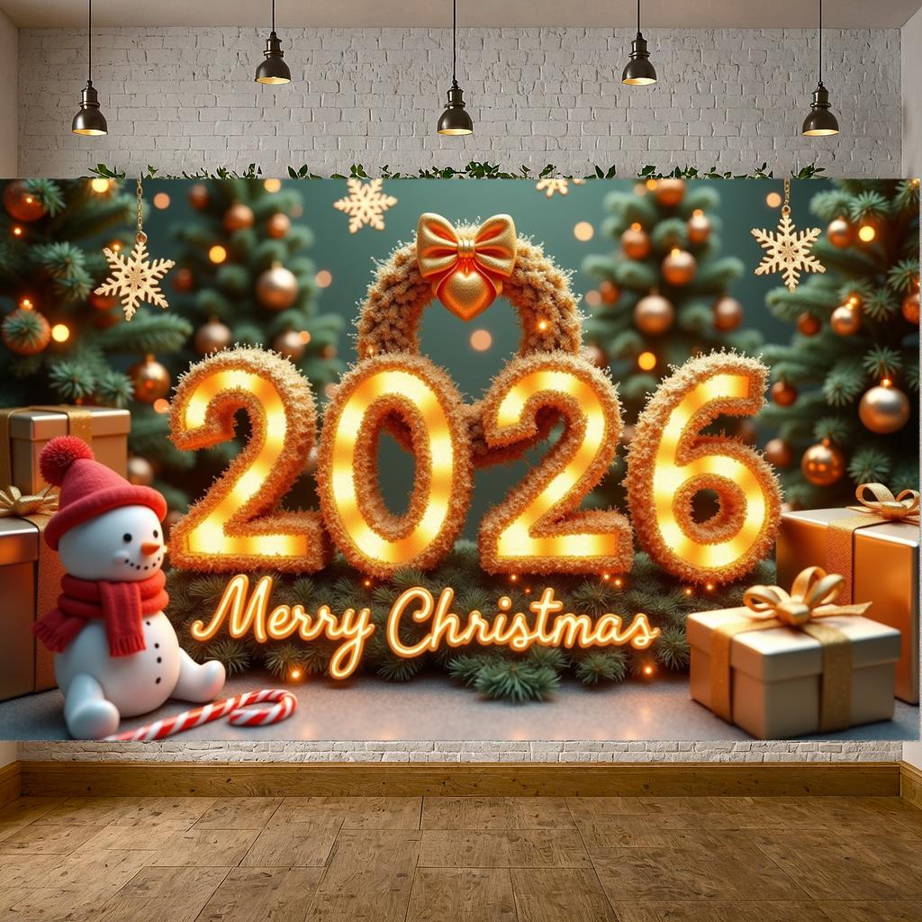 Merry Christmas Banner Wreath Snowman Snow Scene Xmas Party Decoration Backdrop 2026 New Year Event Photo Background Props