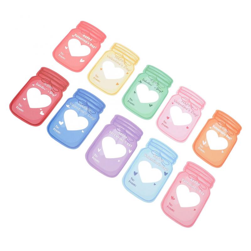 Kids Valentines Cards Set - 30 Jar Designs with Adhesive & Bags