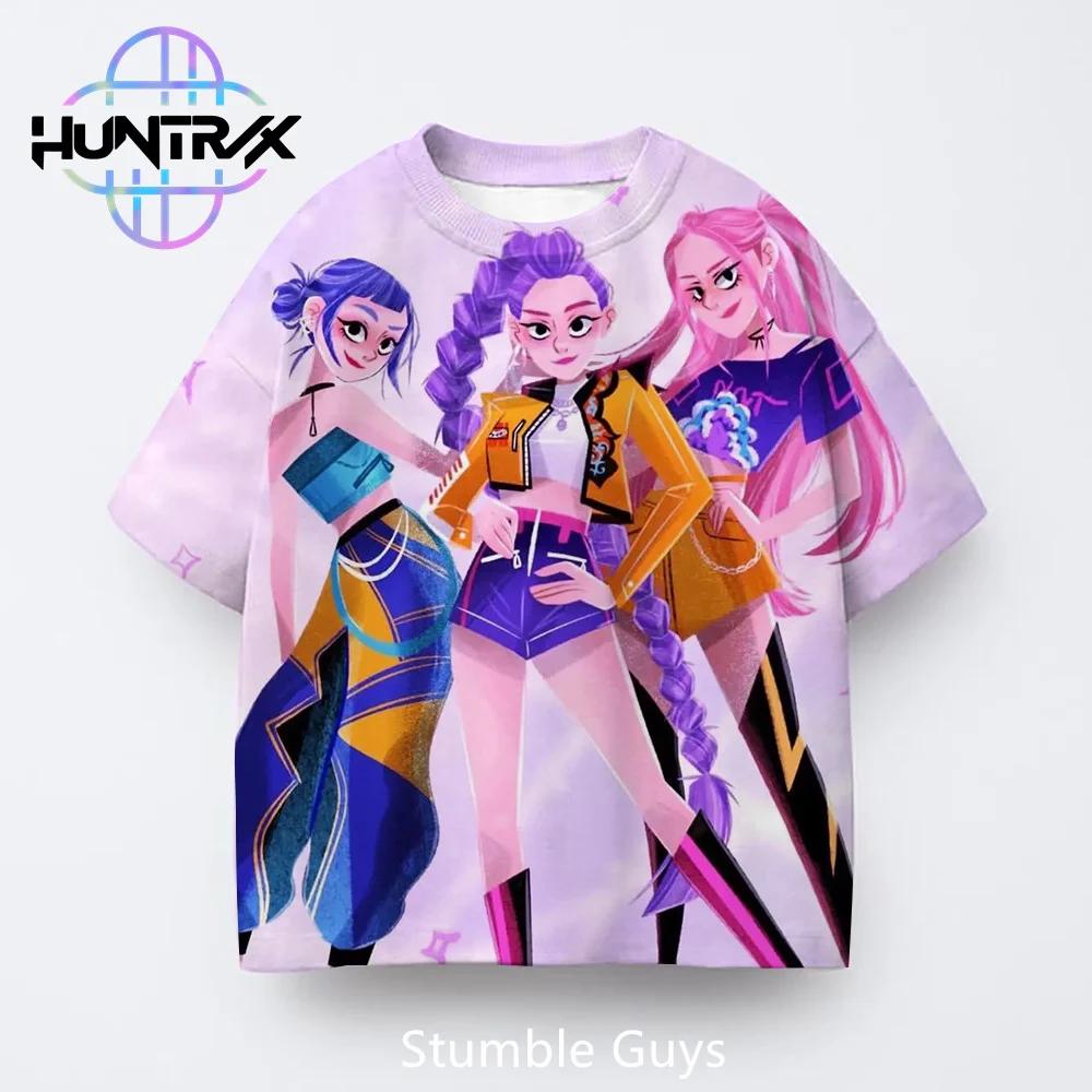 Kpop Demon Hunters Casual Fashion 3D Cartton Short Sleeve Kids Summer Boys Girls T-Shirt Anime Clothes