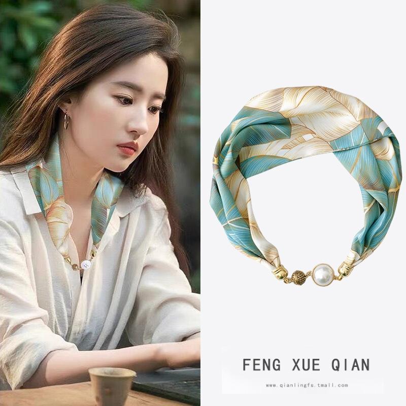 Long small silk scarf female versatile 2023 new thin foreign style winter spring summer autumn black and white scarf scarf Korean scarf
