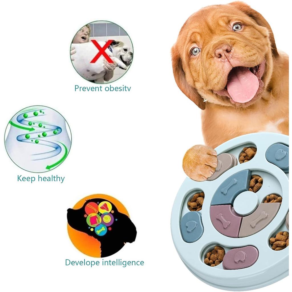 Dog Puzzle Toy for IQ Training and Mental Enrichment, Interactive Slow Feeder Bowl with Treat Puzzle, L9.4 x W9.4 Inches, Blue, for Dogs and Cats