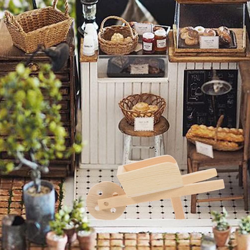 Miniatur-Schubkarre, Gartenwagen aus Holz, Puppenhaus-Zubehör, Mini-Sandwagen, Möbel, Garten, Mikro-Landschaft, dekorative Ornamente, 2er-Set