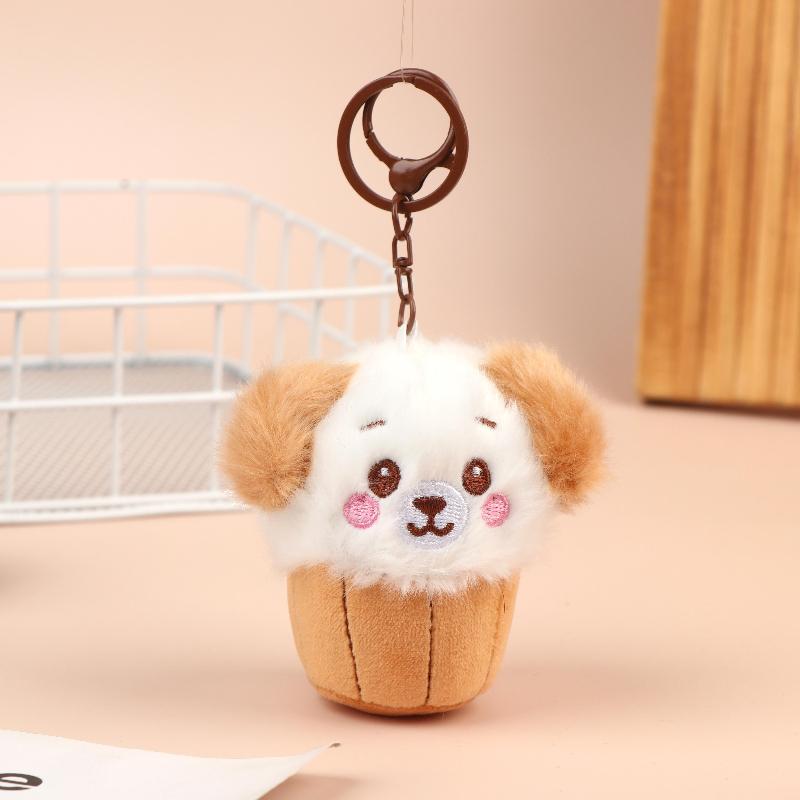 Cute Teacup Dog Plush Keyring Mini Fluffy Soft Stuffed Doll Hanging Pendant for Key Handbag Travel Use
