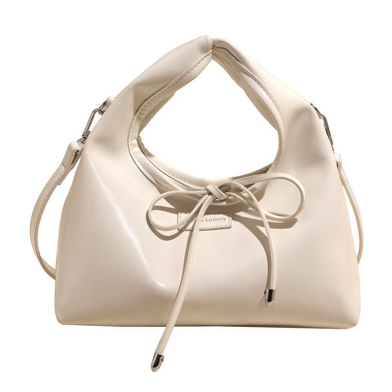 Early Spring New Gentle Wind Solid Color Soft Leather Handbag Bag Women's Simple Straps Bow Versatile Commuter Messenger Bag