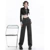 American high street high waist straight jeans women's loose and thin irregular niche Hyunya wide-leg floor pants