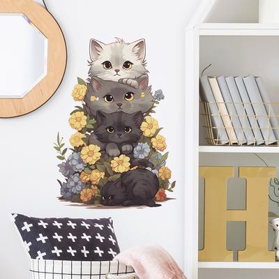 Kreskówkowy Słodki Kot Piramida Pokój Dziecięcy Przedszkole Upiększające Dekoracyjne Naklejki Ścienne