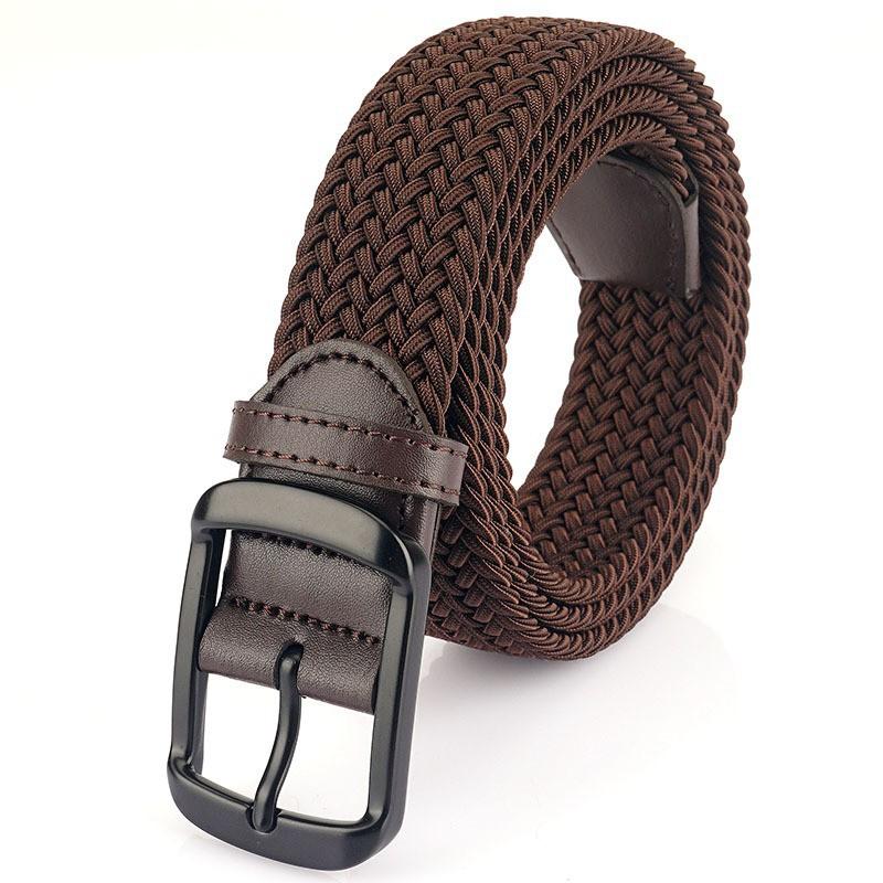 

Pin Buckle Men s Knitted Waist Belt Wide Canvas Non-porous Middle-aged Silk Elastic Trousers 110cm коричневый