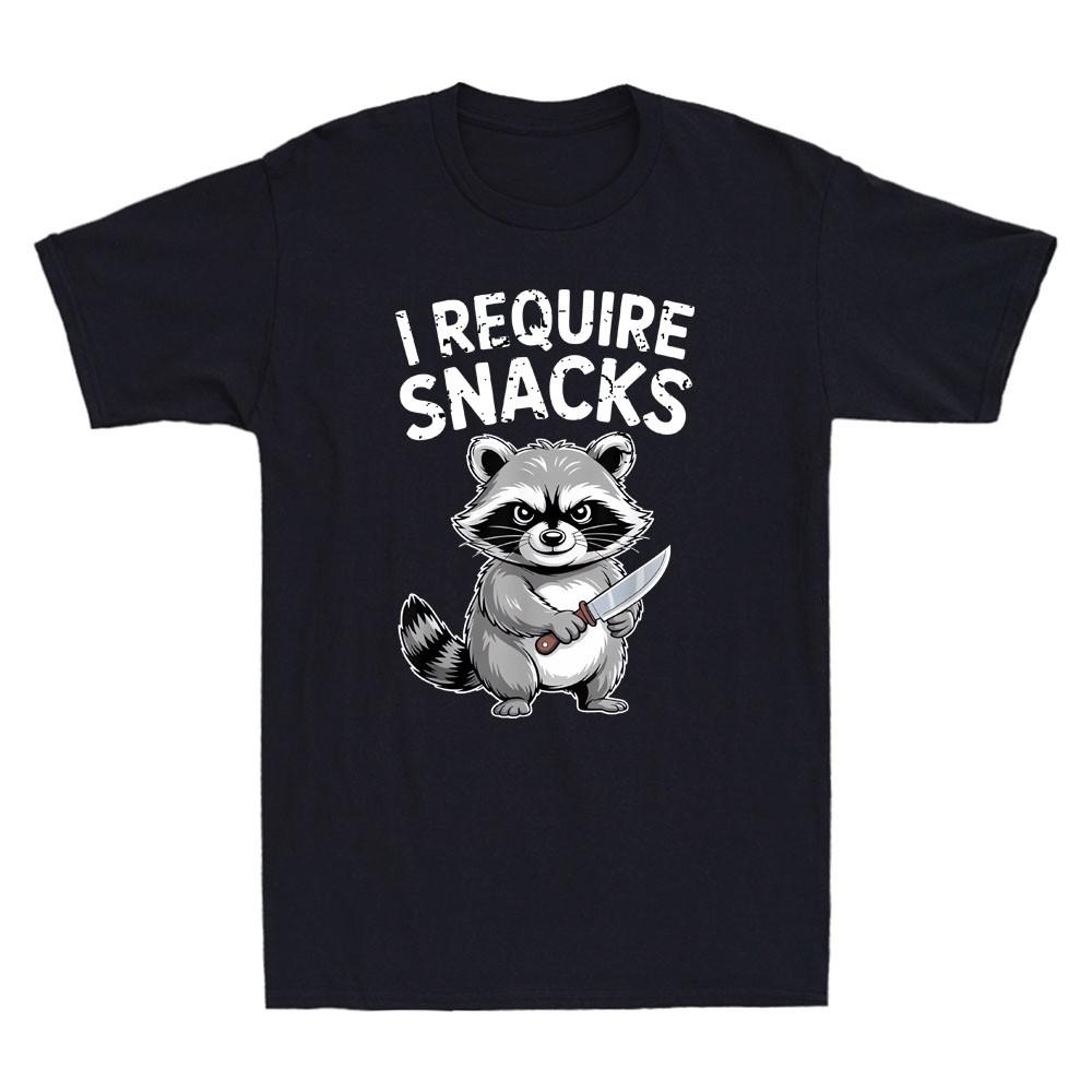 I Require Snacks Funny Raccoon Hold Knife Meme Humor Quote Vintage Men s T-Shirt Unisex T-Shirt XXXL