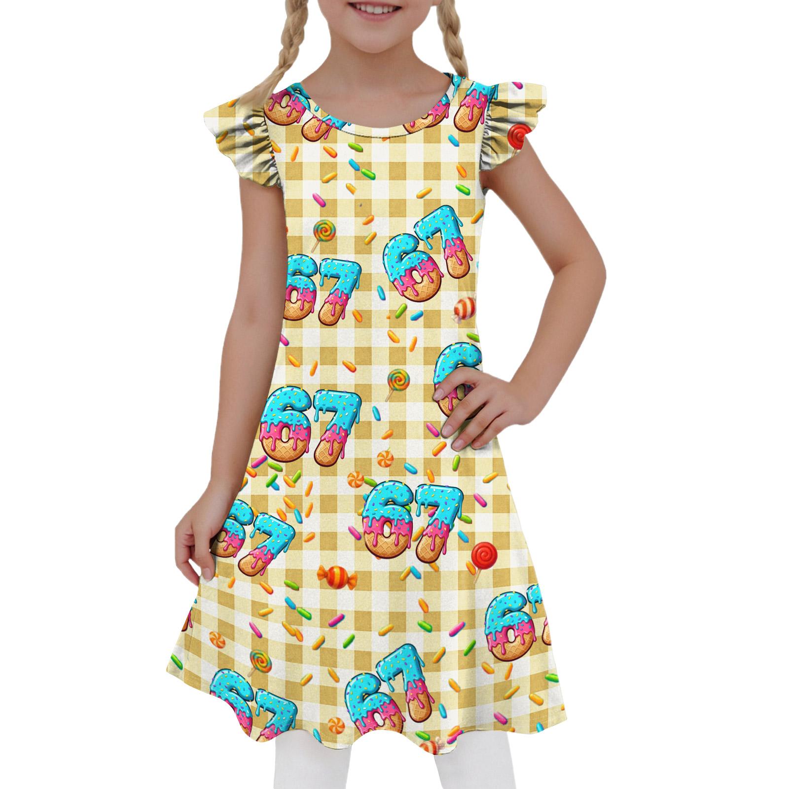 

Girls Daily Casual Skirt Flying Sleeve Dress Gift For Girls 140 жовтий