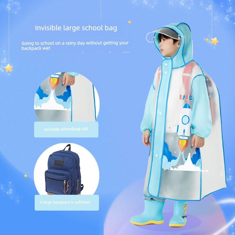 Children's Full-Body Raincoat, Primary School Students' One-Piece Raincoat with Backpack Space, Cartoon Kindergarten Raincoat, Popular Rain Poncho
