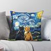 Van Gogh Katzen Sternennacht Quadratische Kissenhülle Polyester Leinen Samt Kreativ Reißverschluss Dekorative Zierkissen Auto Kissenbezug 45X45