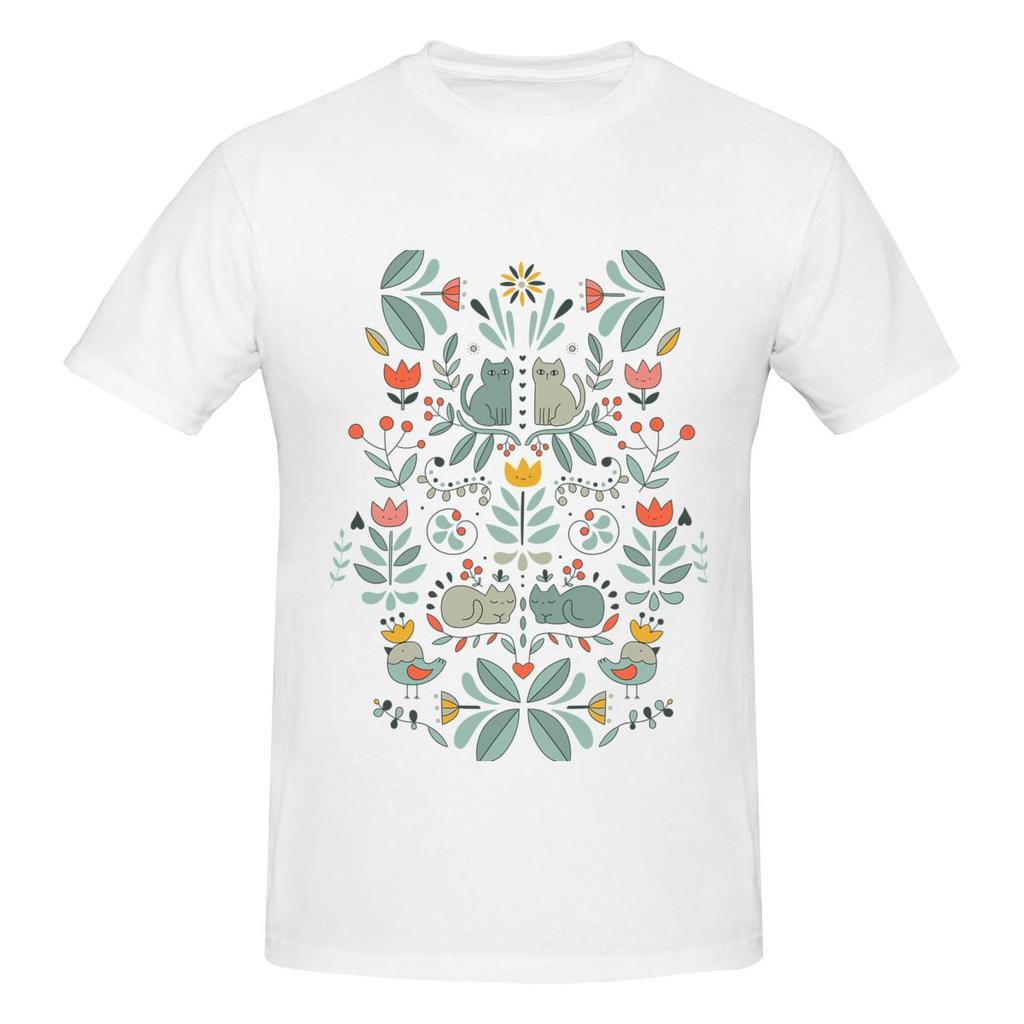 Swedish Folk Cats Lengthening Tshirt Urban Casual Soft Tones Tees