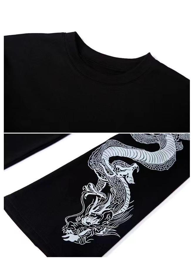 2024 Dark Style Dragon Pattern Women's Crop Top Sweatshirt - Hip Hop Loose Long Sleeve