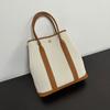 Vertical Canvas with First-layer Cowhide Garden Bag 36 Handbag Fashionable and Casual Lightweight Tote Bag Large-capacity Women's Bag