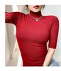 Cotton T-shirts For Women Turtleneck Short Sleeve Casual Elastic Slim Tee Shirts