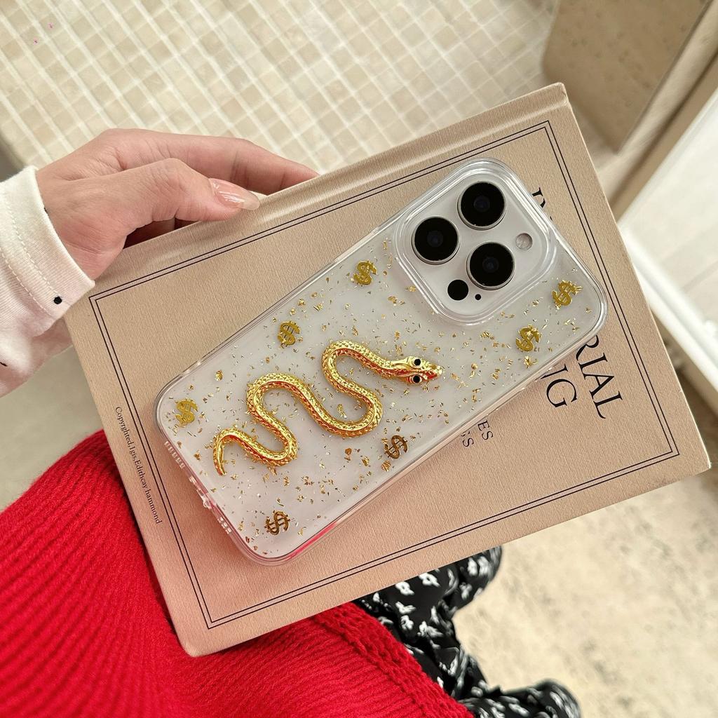 Applicable To Apple 16ProMax Golden Snake Phone Case, Apple 15 Glitter Anti-drop Protective Case 14