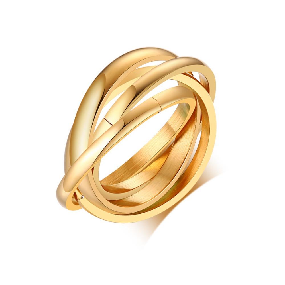 Conjunto Trio de Anéis Femininos em Aço Inoxidável Moda Minimalista Três Cores Anéis Empilháveis Joias