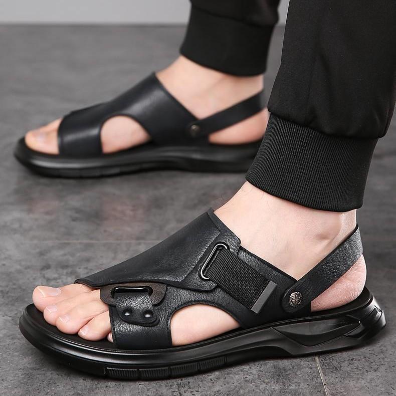 Supply Two Sandals Casual Soft Leather Soft Sole Outer Wear Men's Shoes Beach Shoes