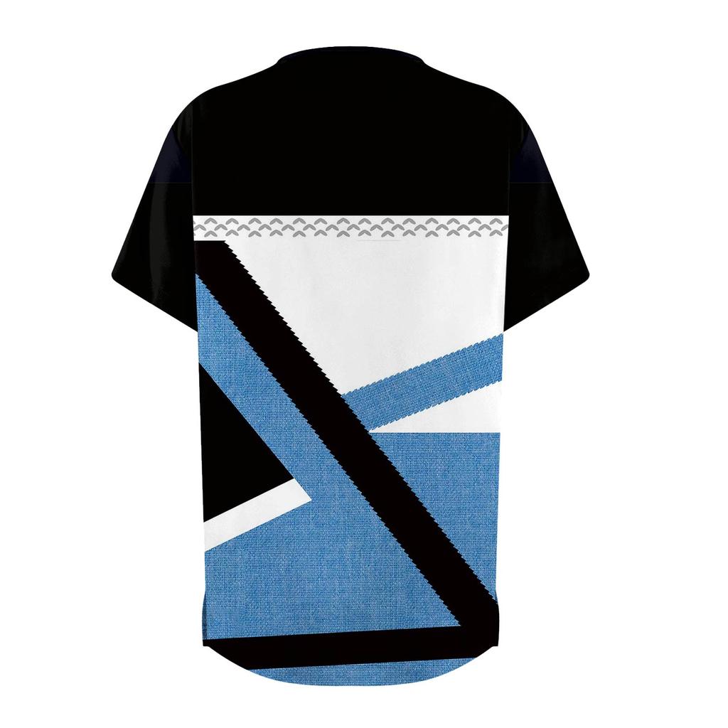 Women's Fashion Printed Short Sleeve V Neck Pattern Tops Pocket Working T-shirts