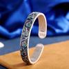 Sterling Silver 9999 Enamel Scroll Heart Sutra Bangle - Ethnic Style Bracelet