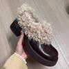 Loafers for Woman French Retro Platform Deep Mouth Plush Shoes Women's 2026 Winter New British Style Thick Heel Fashion Shoes