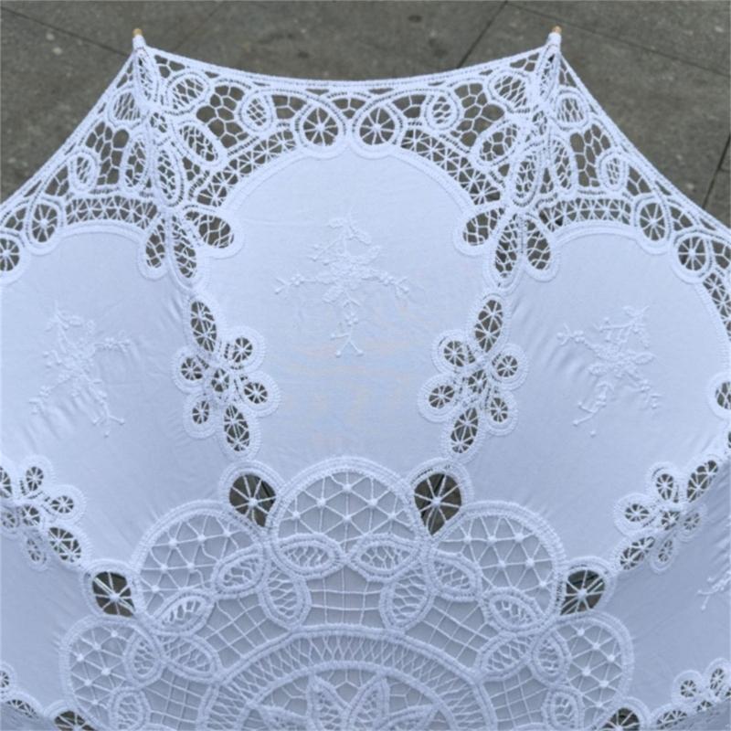 Handgefertigter Baumwollspitzen-Sonnenschirm Künstlerische Blumenstickerei Hochzeitsschirm Outdoor Sonne