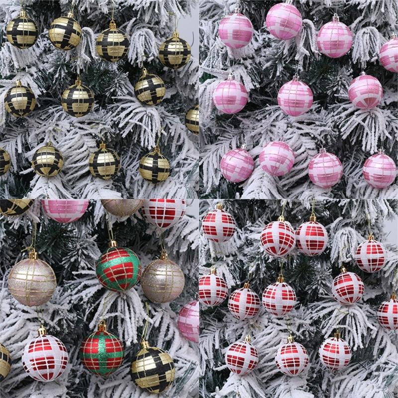 2 Boxes Christmas Tree Decorations Tartan Pattern Plastic Hanging Ball Festival Home Holiday Party Decorative Accent