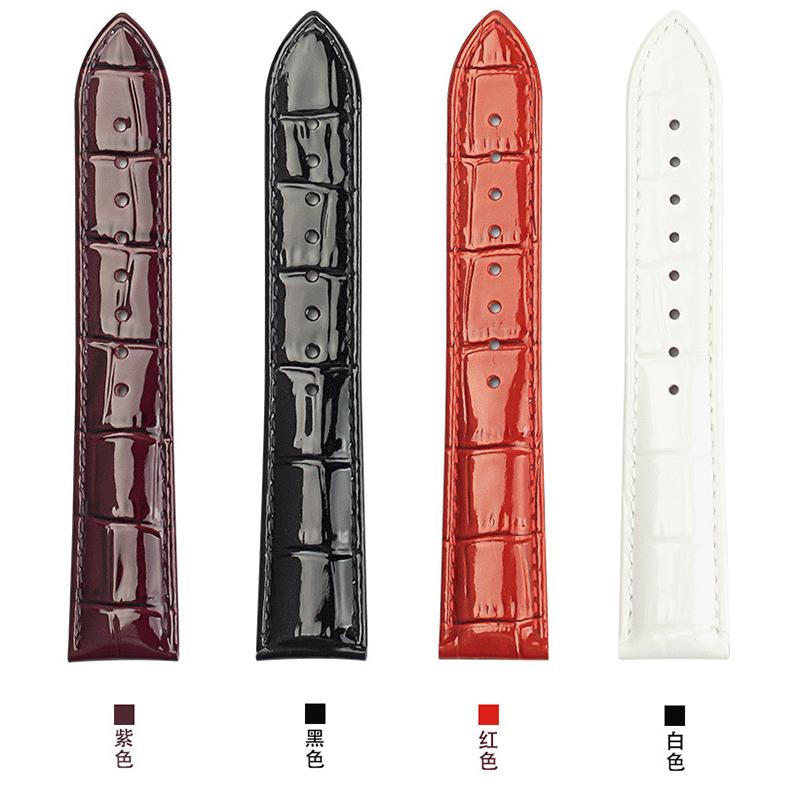 Uhrenarmband aus echtem Leder, 12 mm, 14 mm, 16 mm, 18 mm, 20 mm, Rot, Schwarz, Weiß, Lila, Uhrenarmband, Schmetterlingsschnalle, glänzendes Band, Handgelenksgurt
