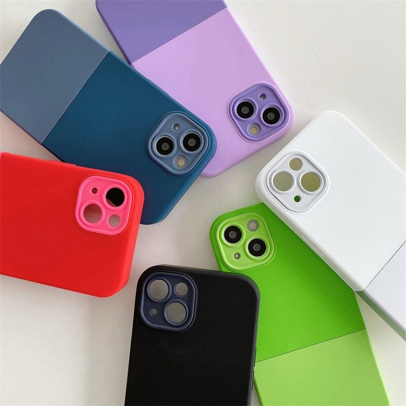 Custodia per telefono con colore a contrasto di giunzione per iPhone 13 11 12 14 Pro Max 3 in 1 Custodia morbida per paraurti in silicone liquido moda per iPhone 13