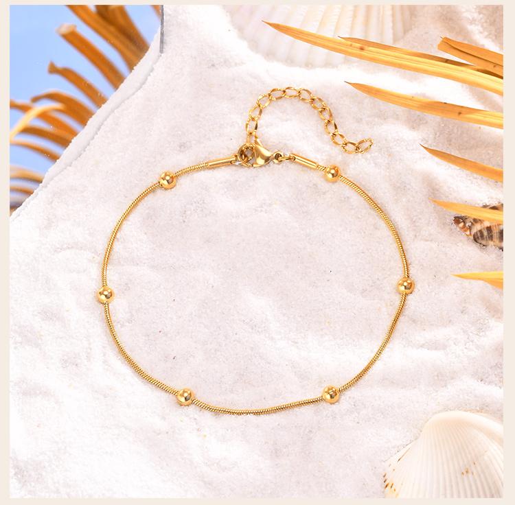 Summer Anklets for Women Girls, Stainless Steel Round Snake Chain Bead Anklet Bracelet On Leg Jewelry Waterproof