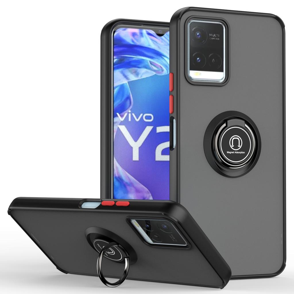Magnetic Ring Holder TPU Bumper Shockproof Case For VIVO Y21 Y21S Y33S Y20 V21 V21E Y17 Y15 Y12 Y11 Matte Hard PC Back Cover