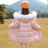 Mädchen-Baumwoll-gepolsterte Kleidung, mittellanger, bunter, glänzender Baumwollmantel, Kinder-Baumwoll-gepolsterte Jacke im koreanischen Stil