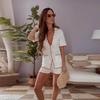Gebreide Jas Short Sets Dames Uitgesneden Halve Mouw Vetersluiting Strik Polokraag Vest Shorts Pakken 2026 Nieuwe Zomer Dames Strandkleding