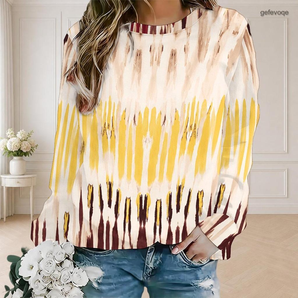 Women Plus Size Round Neck Long Sleeve Tie Dye Printed Pullover Sweatshirt