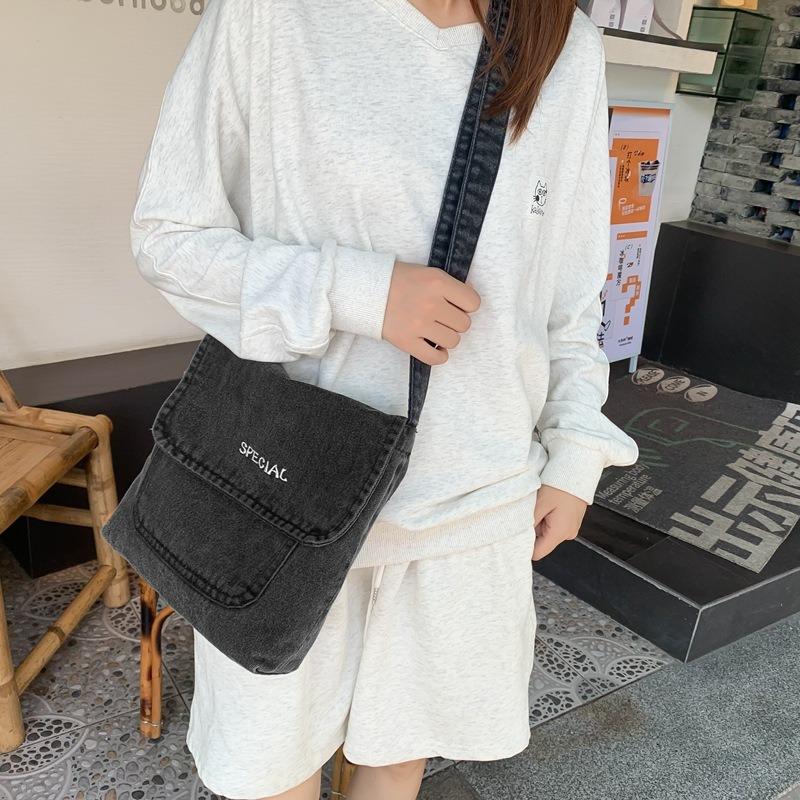 Повседневная сумка кроссбоди женская джинсовая маленькая сумка-сатчел чёрный