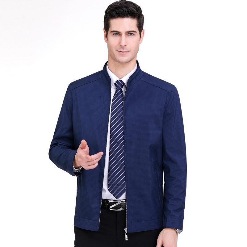Middle-aged Men's Thin Jacket Spring and Autumn New Stand-up Collar Mulberry Silk Men's Tops Business Casual Dad Jacket