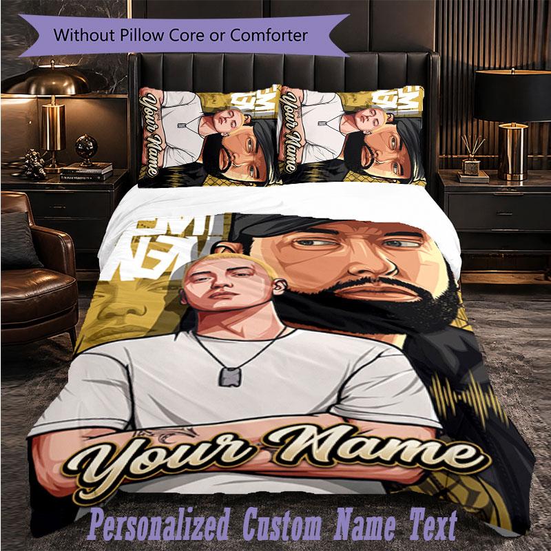 Personalized 3Pcs Bedding SetEminem Custom Text Duvet Cover Pillowcase Set Bedroom Gift