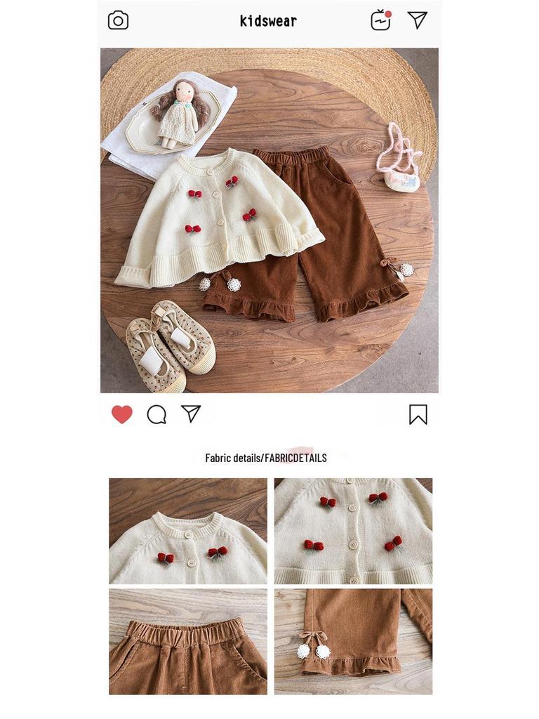 Korean Style Baby Girl Cardigan Set – Trendy Autumn/Spring Outfit for One-Year-Olds