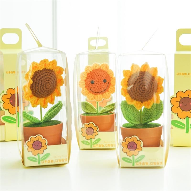Crochet Woven Flowers Potted Plant Ornament Playful Touch Long Lasting Display for Gifting Decorating Living Room