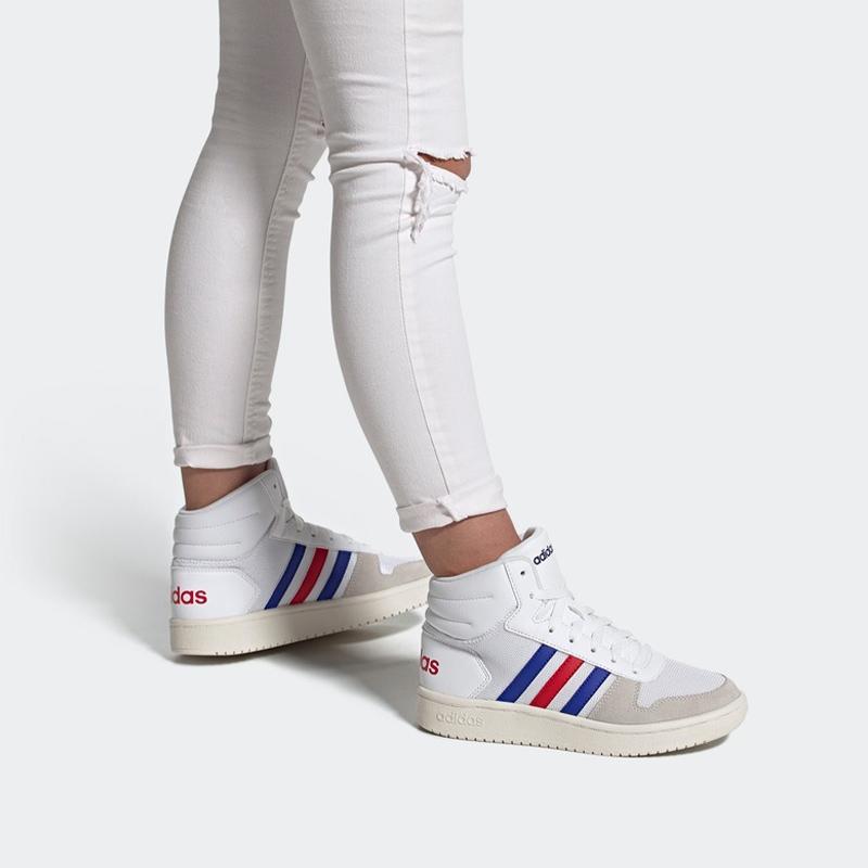 adidas Neo Hoops 2.0 Mid K Abrasion Resistant Breathable Mid Top Vintage Basketball Shoes White Kids' FW9121