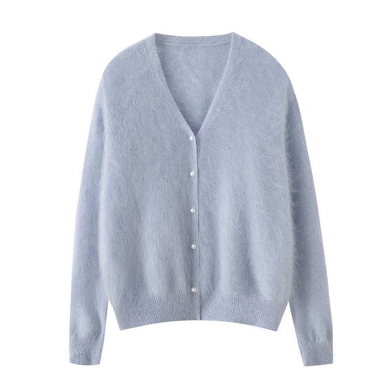 Pure Cashmere Women's Pearl Button Cardigan - Gentle, Loose, Lightweight Outerwear for Autumn 2026