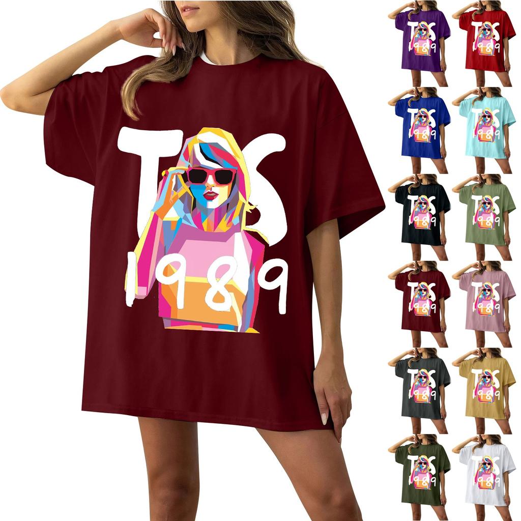 Lässiges, lockeres, bedrucktes T-Shirt für Damen mit Rundhalsausschnitt, kurzärmeligem Pullover