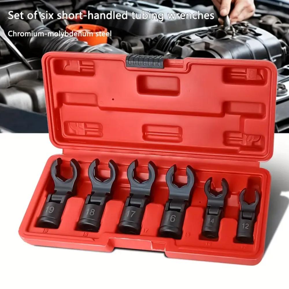 6pcs Oil Pipe Wrench Set Interchangeable Head for Construction Site Machine Repair Home Maintenance