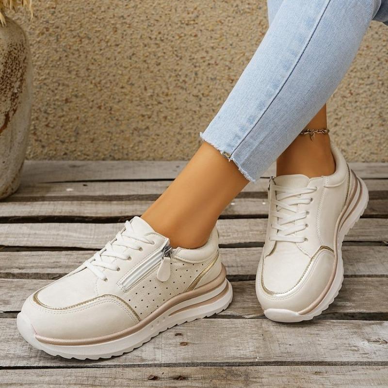 Women's Large Size Fashion Versatile Solid Color Flat Thick Sole Casual Athletic Shoes.
