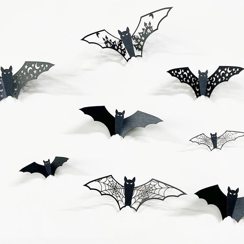 3D Hollow Out Bat Sticker 48PCS/Set Mixed Various Size Black Horror Bats DIY Decorations for Thrilling House Halloween Party ZYF