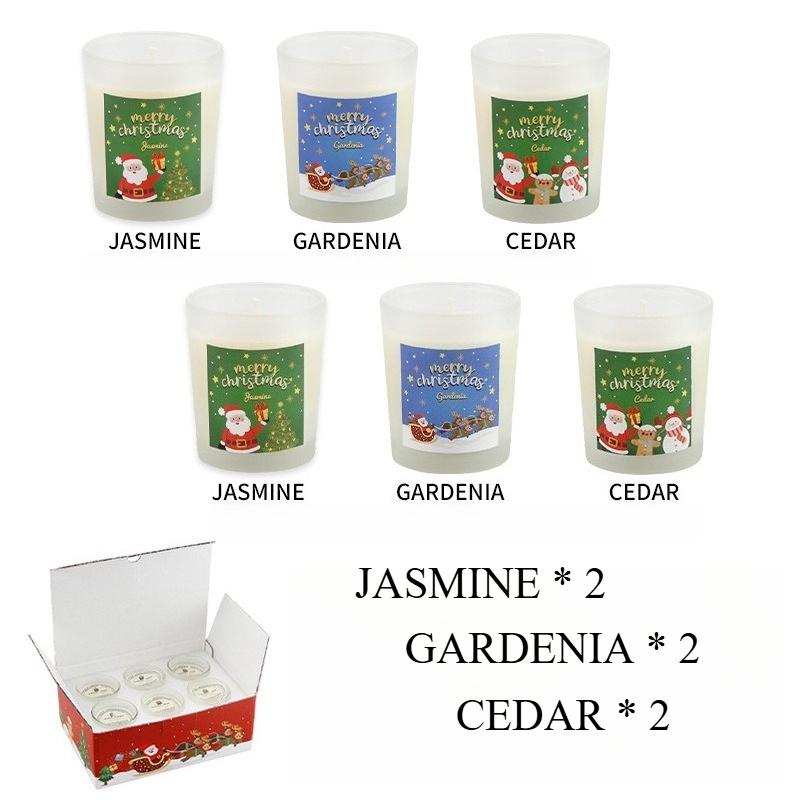 Y 6pcs/box Scented Candles Soy Wax Christmas Lavender Candle Cup Wedding Ceremony Birthday Gift Home Decoration Glass Fragrance